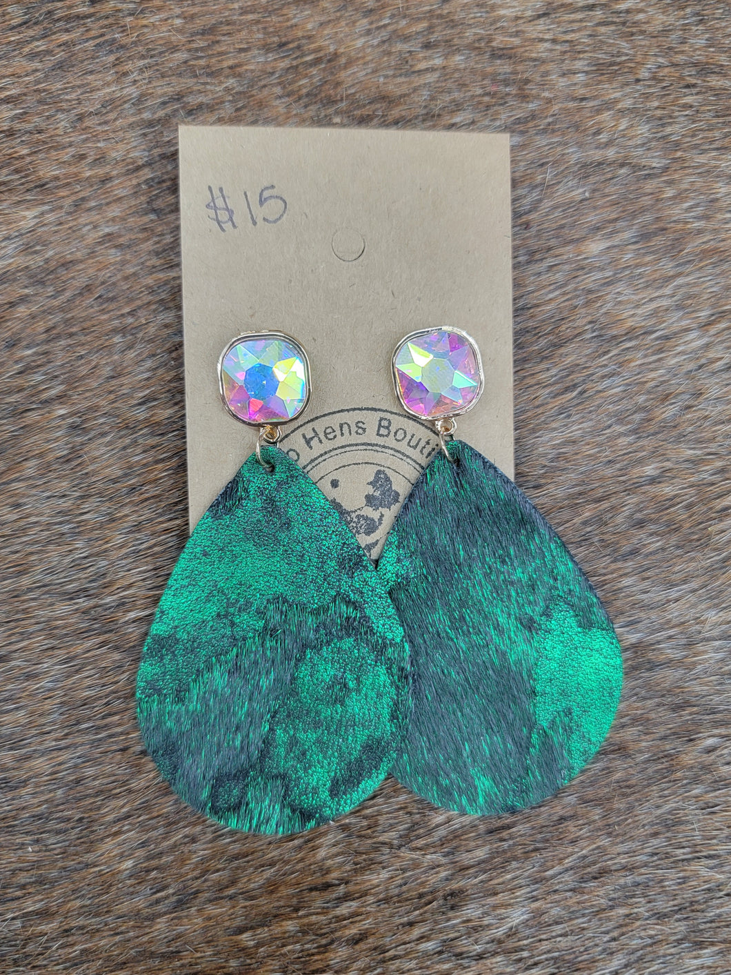 Green Acid Wash Cowhide Earrings