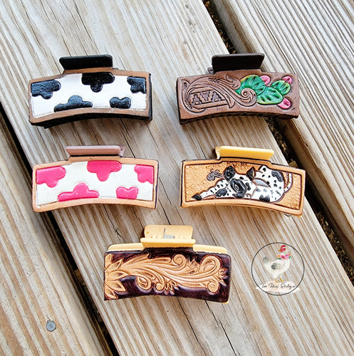 Tooled Leather Hair Clips