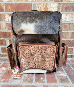 The 'Rustler' Cowhide & Tooled Leather Backpack